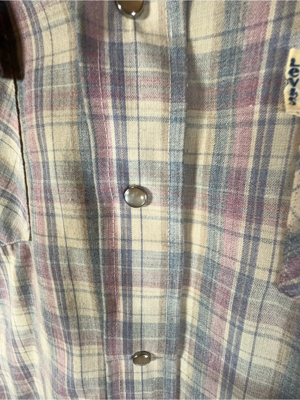 Levi’s Western Shirt Men’s Medium Vintage 90s Pearl Snap Pastel Plaid